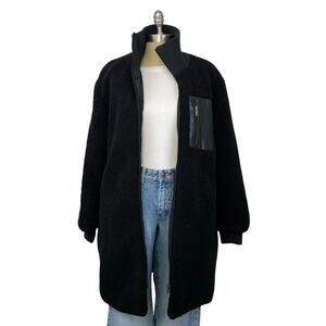 NVLT Women's Black Sherpa Full Zip Teddy Long Jacket Coat (Sz L)